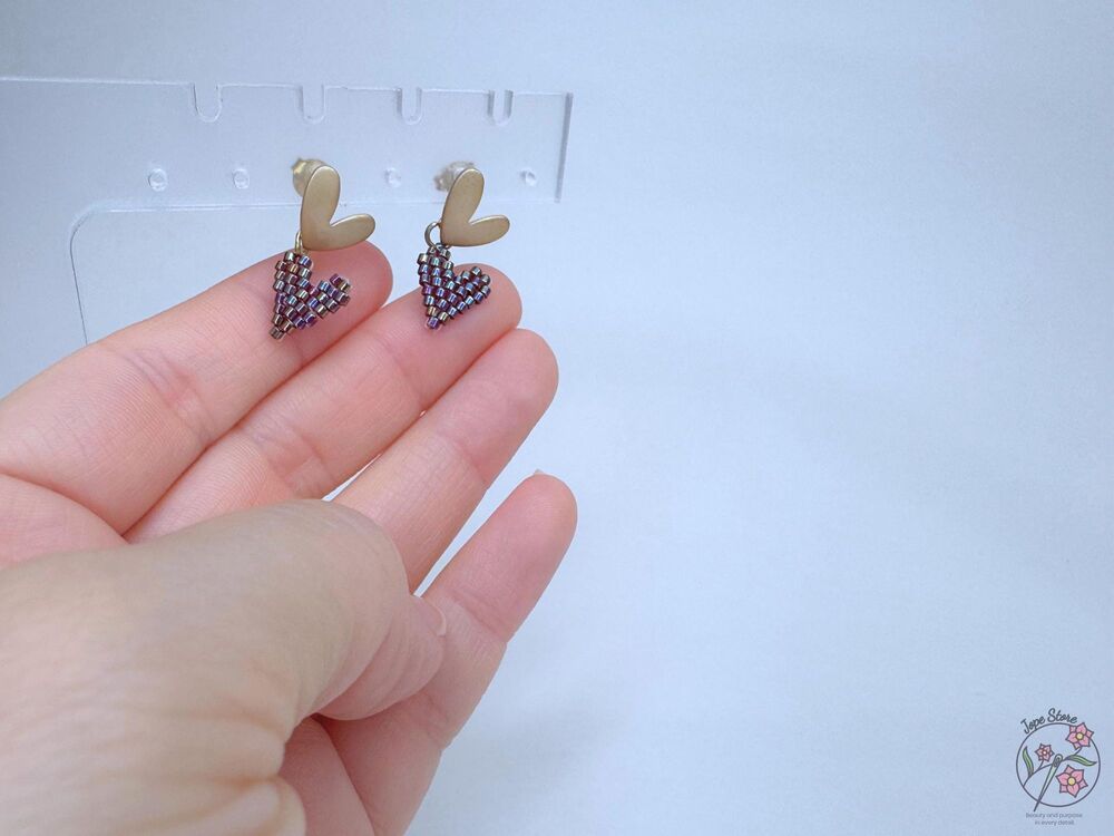 Miyuki Beaded Heart Earrings - Picture 4 of 7